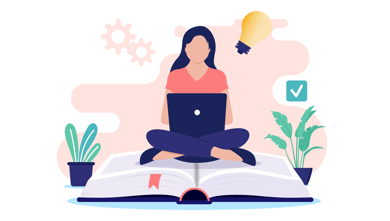Woman student working on computer